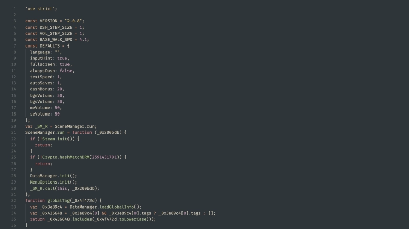 A screenshot of some of the deobfuscated code that Grimoire outputs