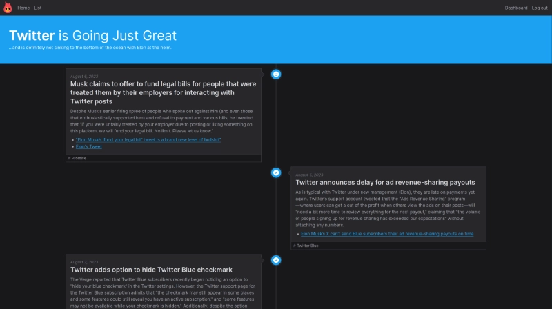 A screenshot of the homepage of Is Going Great