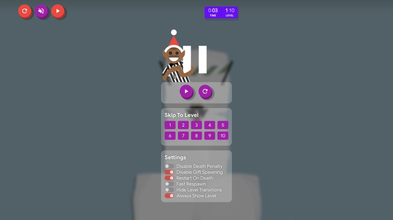 A screenshot of the pause menu in Penguin Dash with a bunch of settings