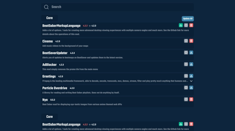 A screenshot of the page for managing mods in Plagueis
