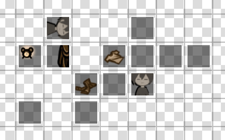 The same scene, but in MV. Grid lines are visible over a white-and-light-grey checkerboard. Some grid entries have squares, and some of those squares have an image.