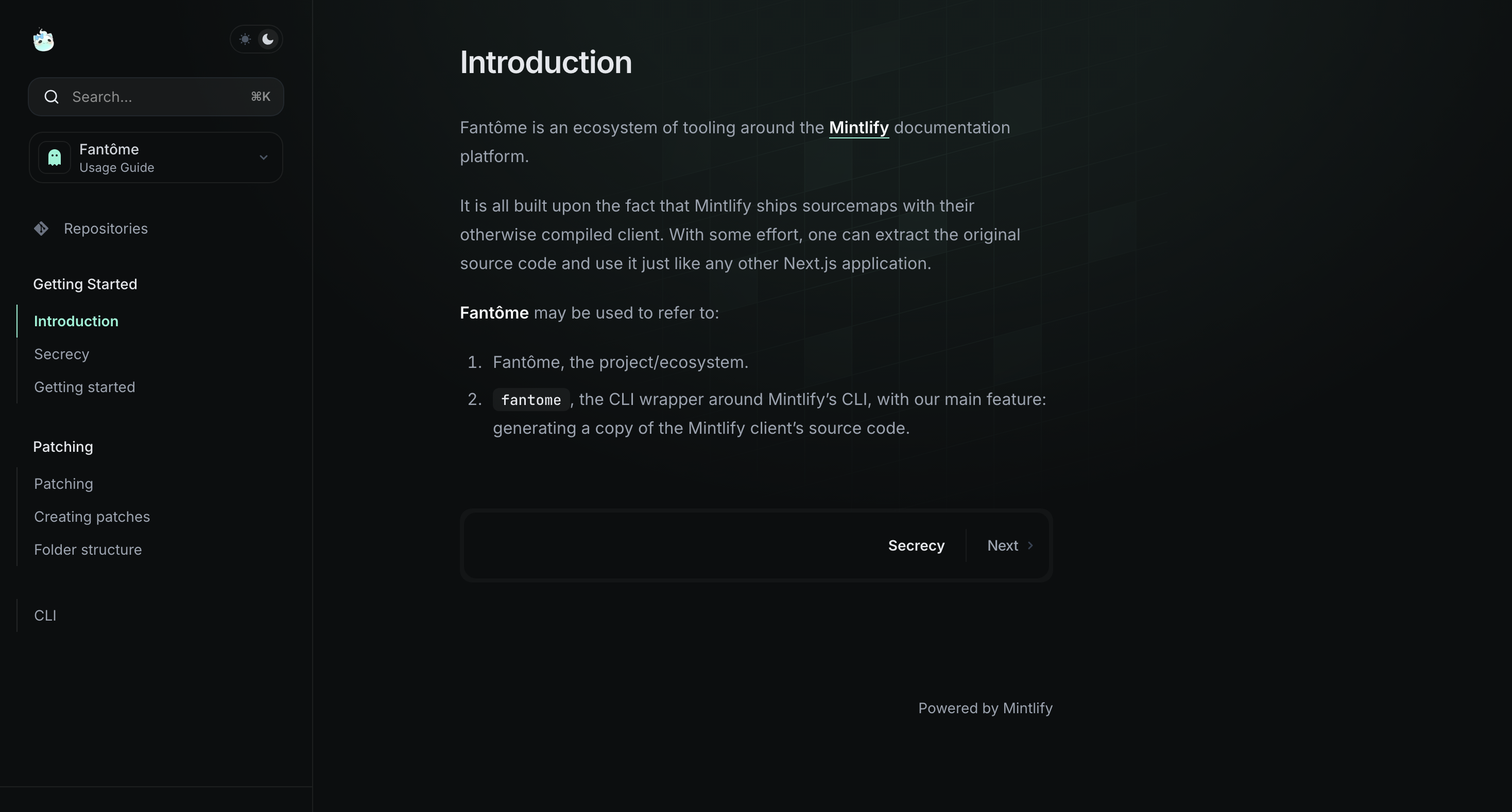 A screenshot of our internal Fantôme documentation