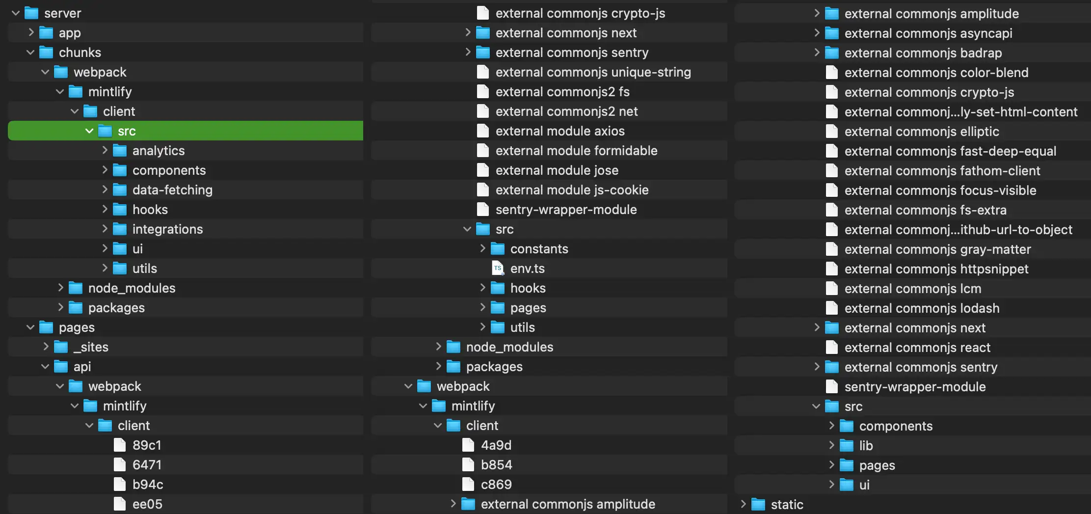 The output of running shuji on the .next source code of the 0.0.1154 Mintlify client